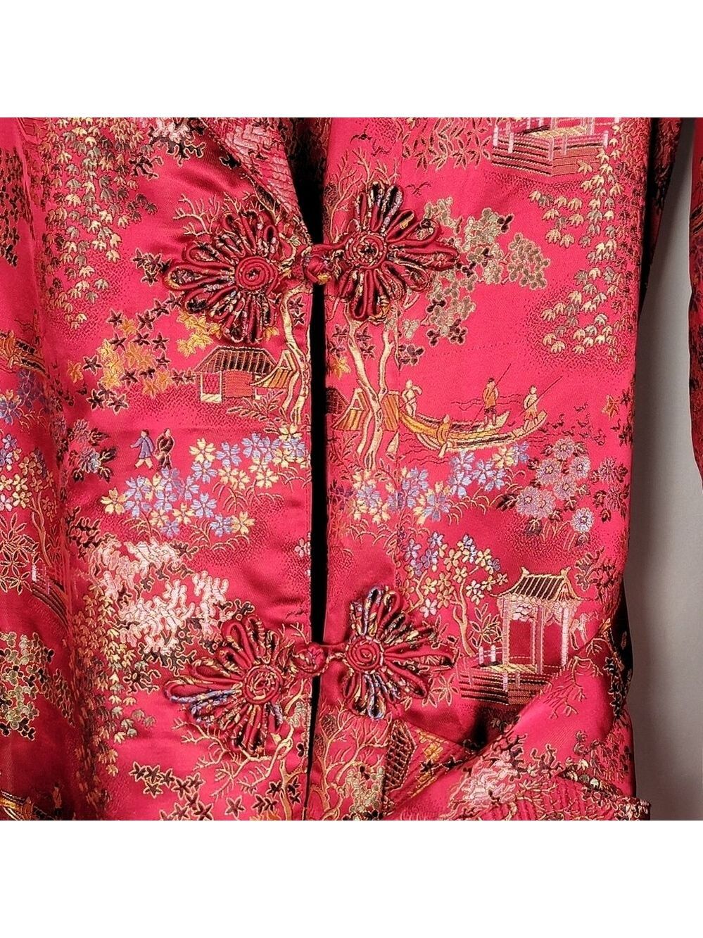 Vintage Kimono Robe Red Brocade Robe #3003 - Picture 9 of 14